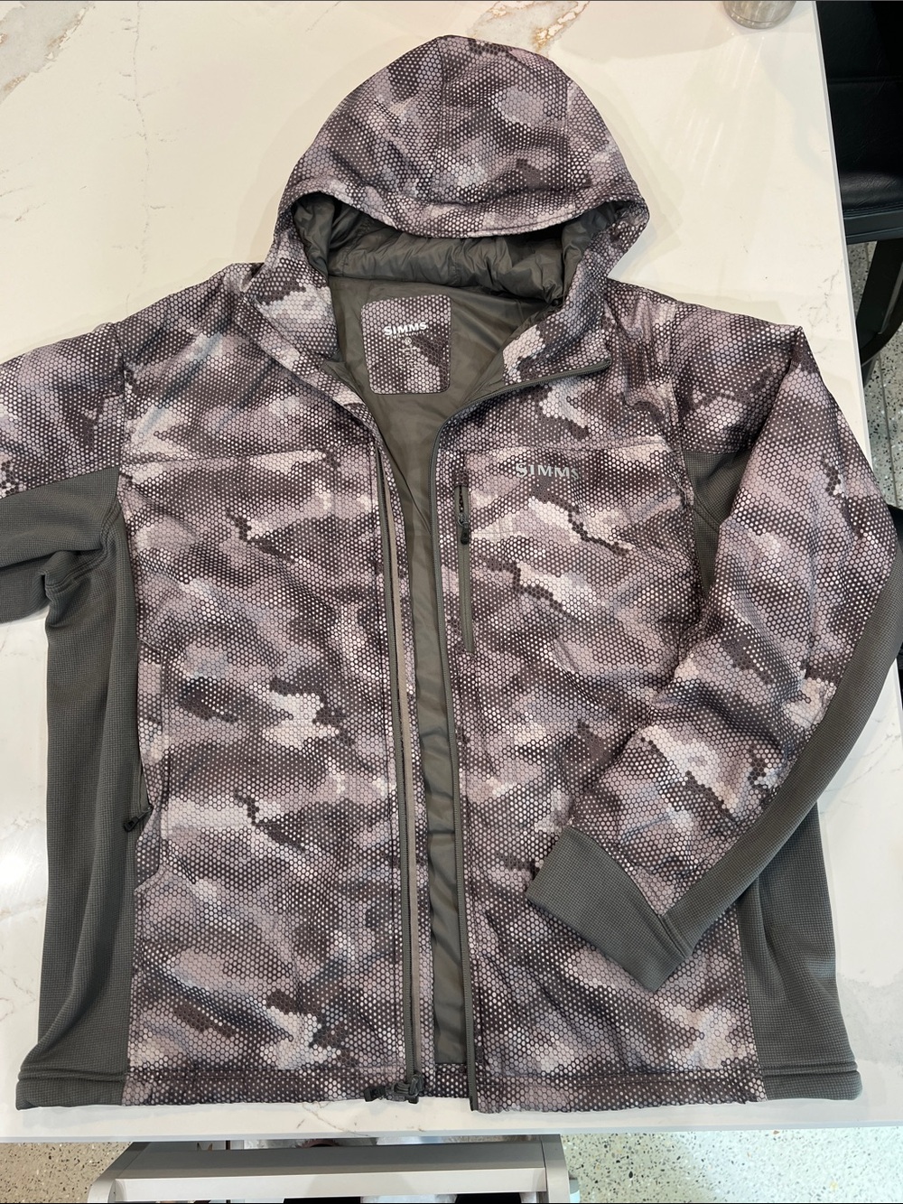 Simms Men's Gray Camo Hooded Performance Jacket- XXL